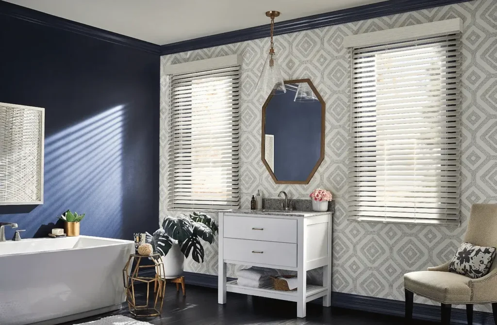 Graber Faux Wood Blinds in Bathroom Windows