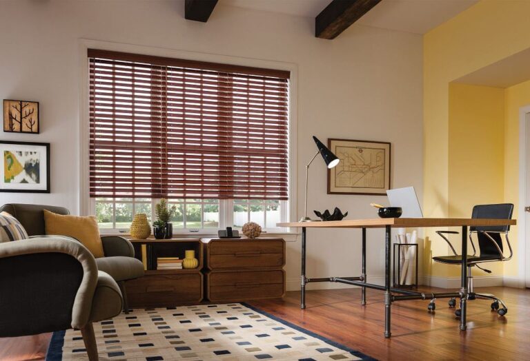 Graber wood blinds in home office window