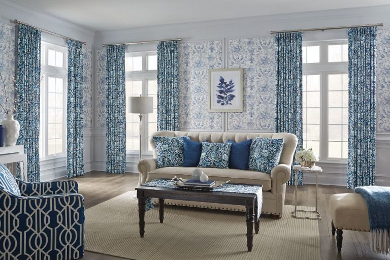 Horizons patterned drapery in the living room