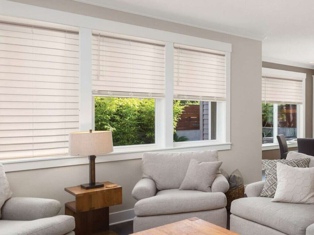 Norman Faux Wood Blinds in Living Room