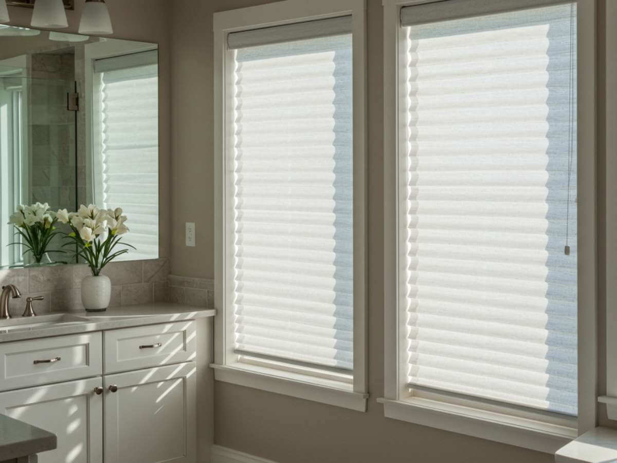 Cellular shades, also known as honeycomb shades, are ideal for bathrooms where both insulation and privacy are equally important.