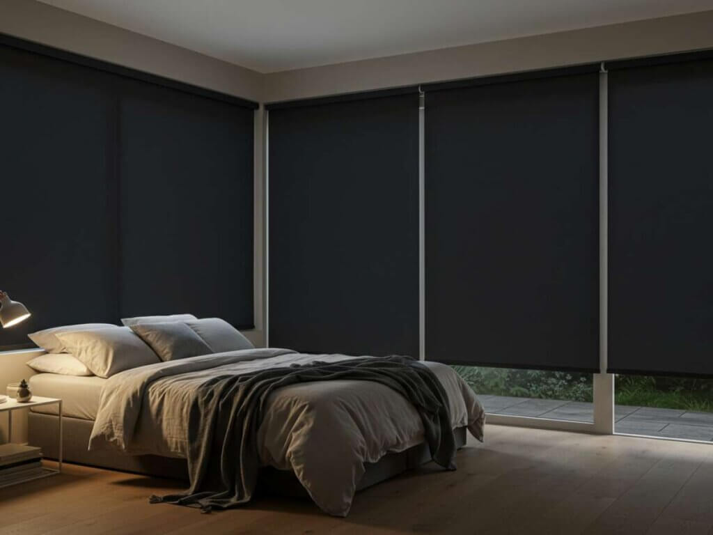 Blackout Roller Shades in Sliding Door
